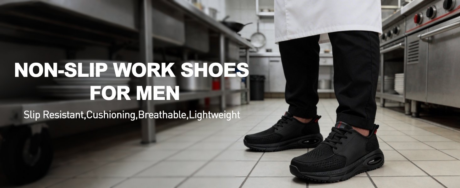 Men Non Slip Sole Chef Work Shoe Waterproof Arch Support Sneaker PEAKVIP PE25006M Detail (1)