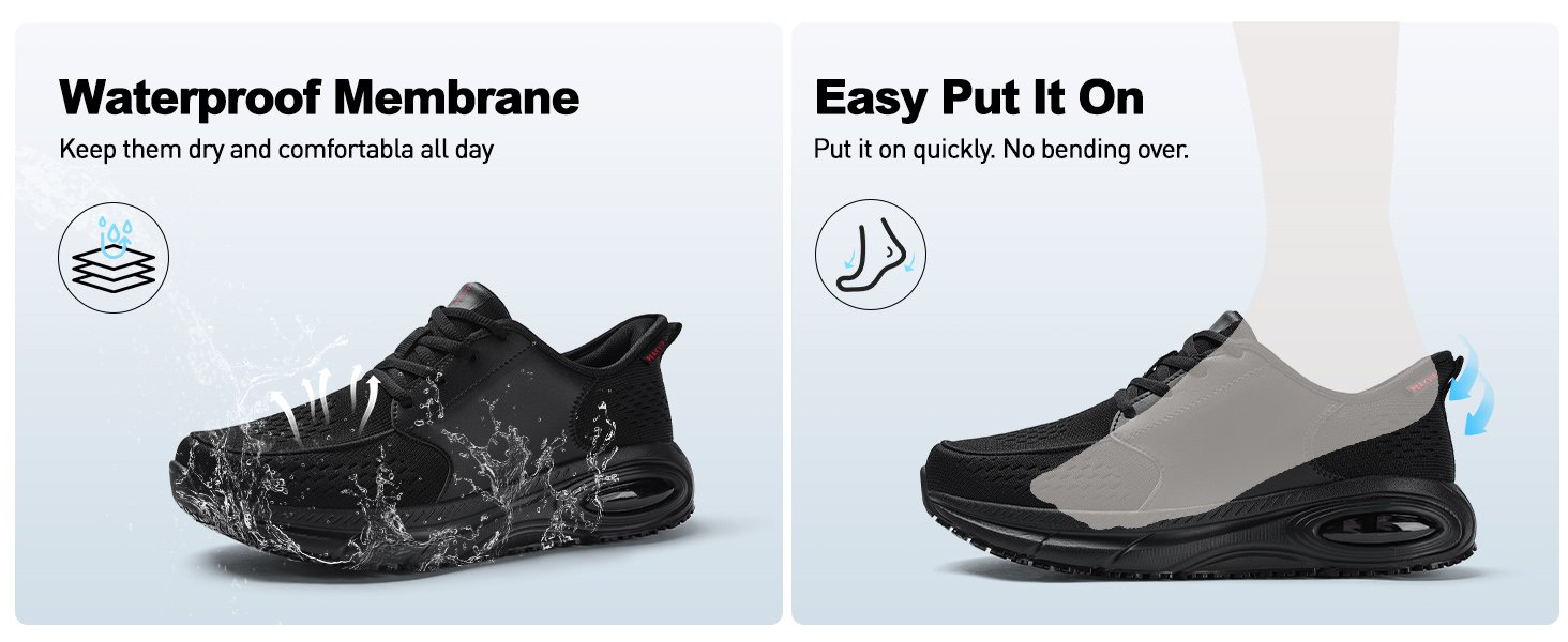 Men Non Slip Sole Chef Work Shoe Waterproof Arch Support Sneaker PEAKVIP PE25006M Detail (3)