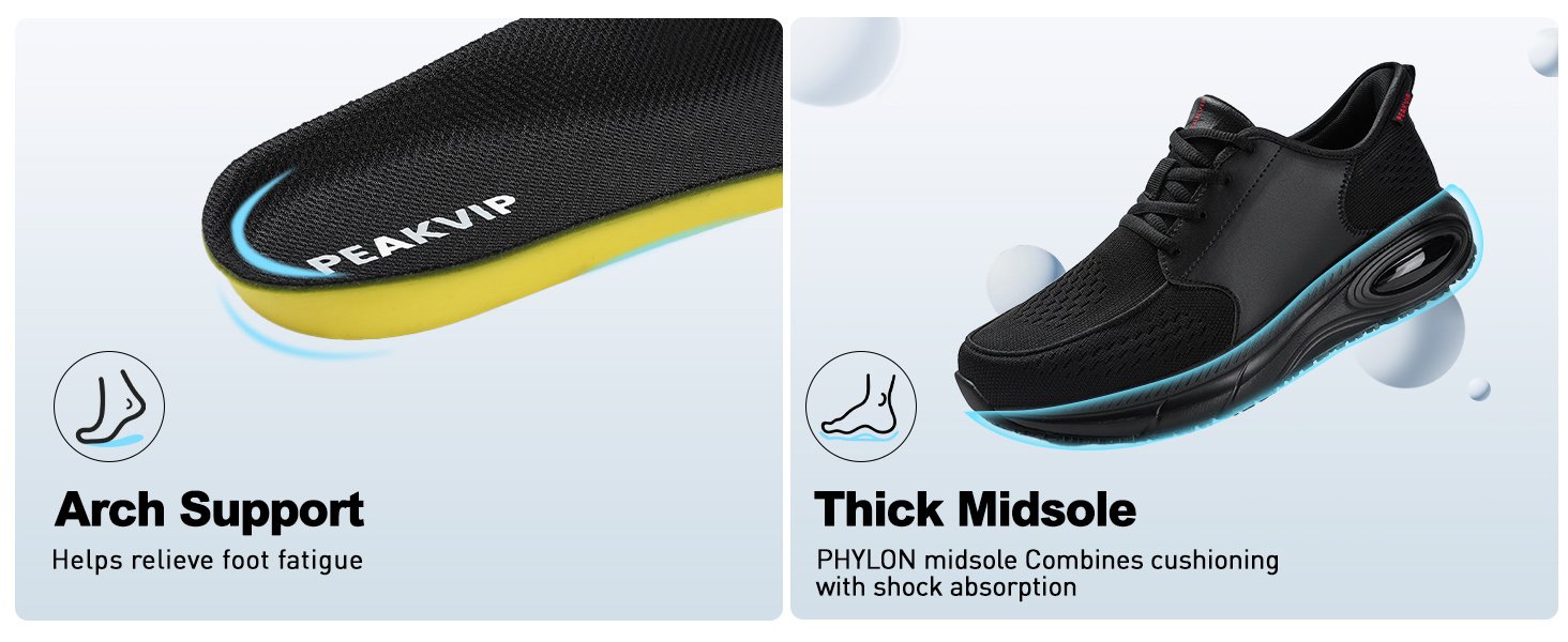 Men Non Slip Sole Chef Work Shoe Waterproof Arch Support Sneaker PEAKVIP PE25006M Detail (4)