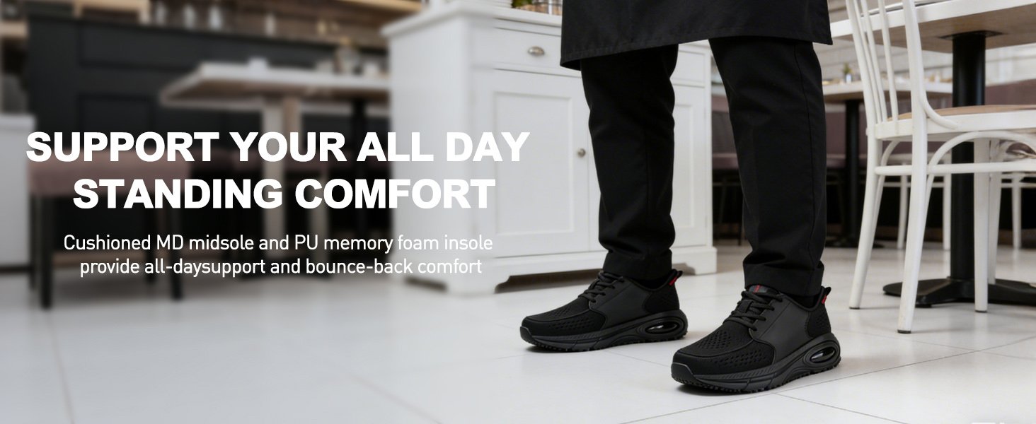 Men Non Slip Sole Chef Work Shoe Waterproof Arch Support Sneaker PEAKVIP PE25006M Detail (5)