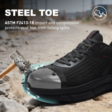 Men Steel Toe Safety Shoe Non Slip Lightweight Black Work Sneaker PEAKVIP PE25002M (1)