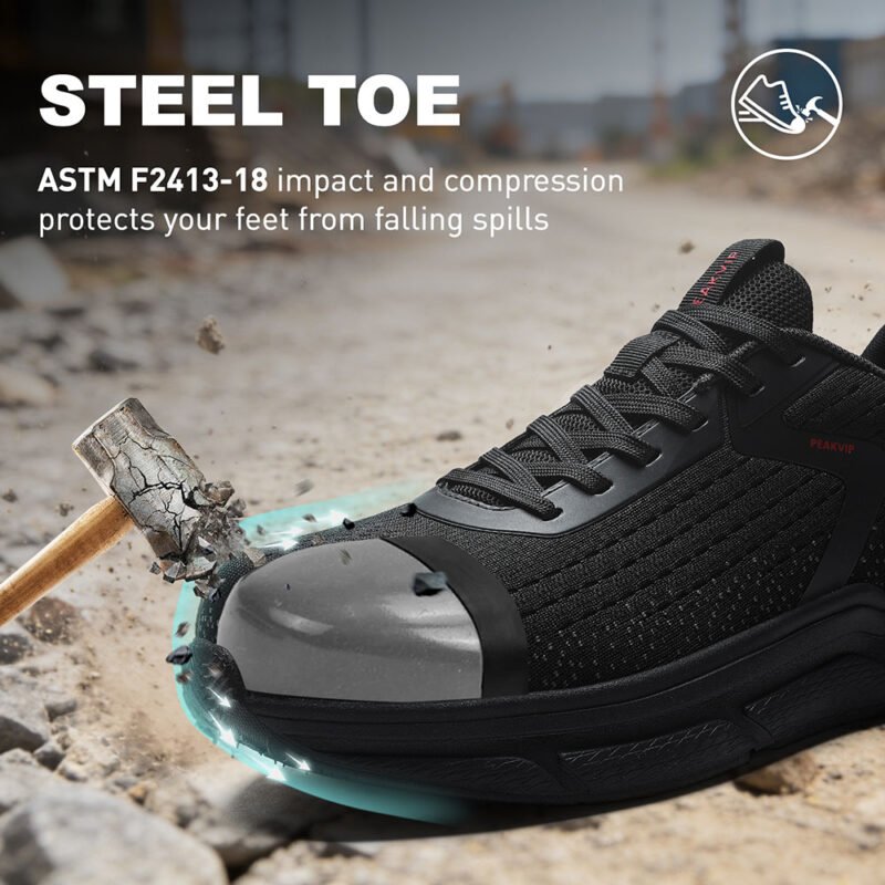 Men Steel Toe Safety Shoe Non Slip Lightweight Black Work Sneaker PEAKVIP PE25002M (1)