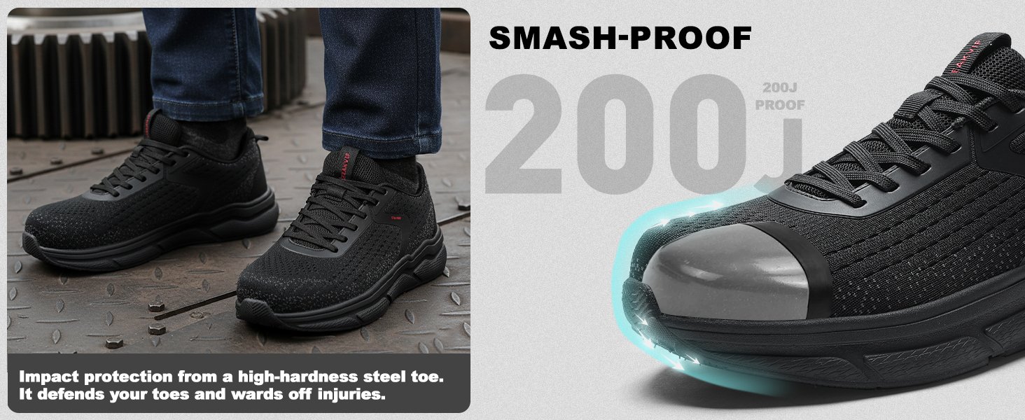 Men Steel Toe Safety Shoe Non Slip Lightweight Work Sneaker Details PEAKVIP PE25002M (2)