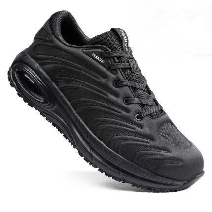 Men Waterproof Oil Resistant Chef Shoe Non Slip Shock Absorbing Work Sneaker Black PEAKVIP PE25003M (1)