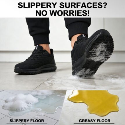 Men Waterproof Oil Resistant Chef Shoe Non Slip Shock Absorbing Work Sneaker Black PEAKVIP PE25003M (6)