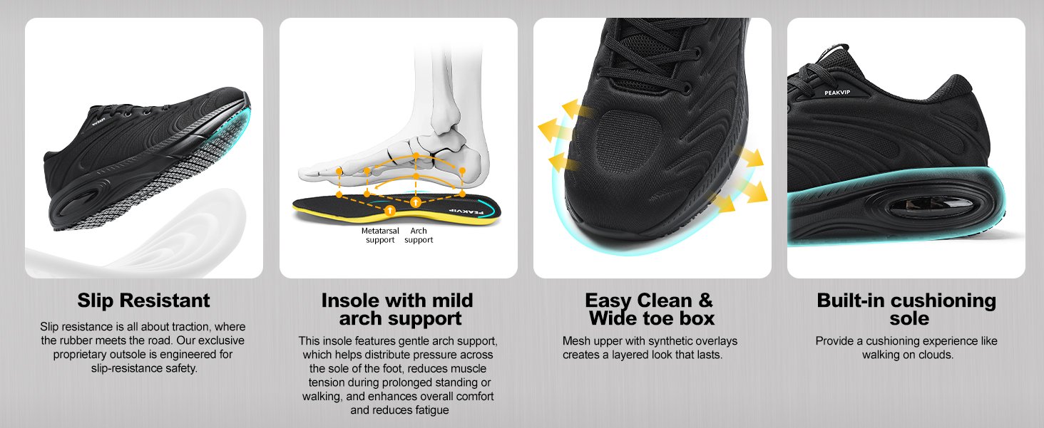 Men Waterproof Oil Resistant Chef Shoe Non Slip Shock Absorbing Work Sneaker PEAKVIP PE25003M Detail (10)