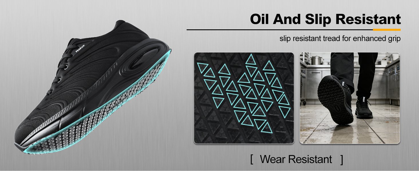 Men Waterproof Oil Resistant Chef Shoe Non Slip Shock Absorbing Work Sneaker PEAKVIP PE25003M Detail (5)