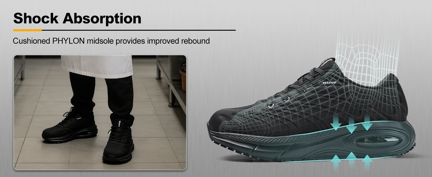 Men Waterproof Oil Resistant Chef Shoe Non Slip Shock Absorbing Work Sneaker PEAKVIP PE25003M Detail (7)