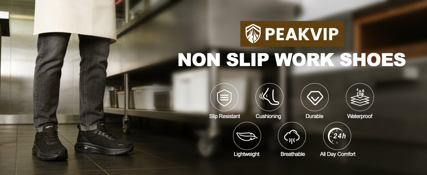 Waterproof Chef Work Shoe Nonslip Wide Toe Men Sneaker PEAKVIP-PE25001M