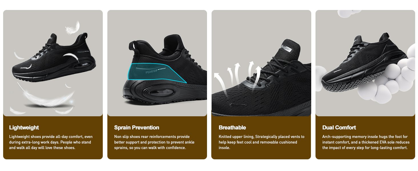 Waterproof Chef Work Shoe Nonslip Wide Toe Men Sneaker PEAKVIP-PE25001M